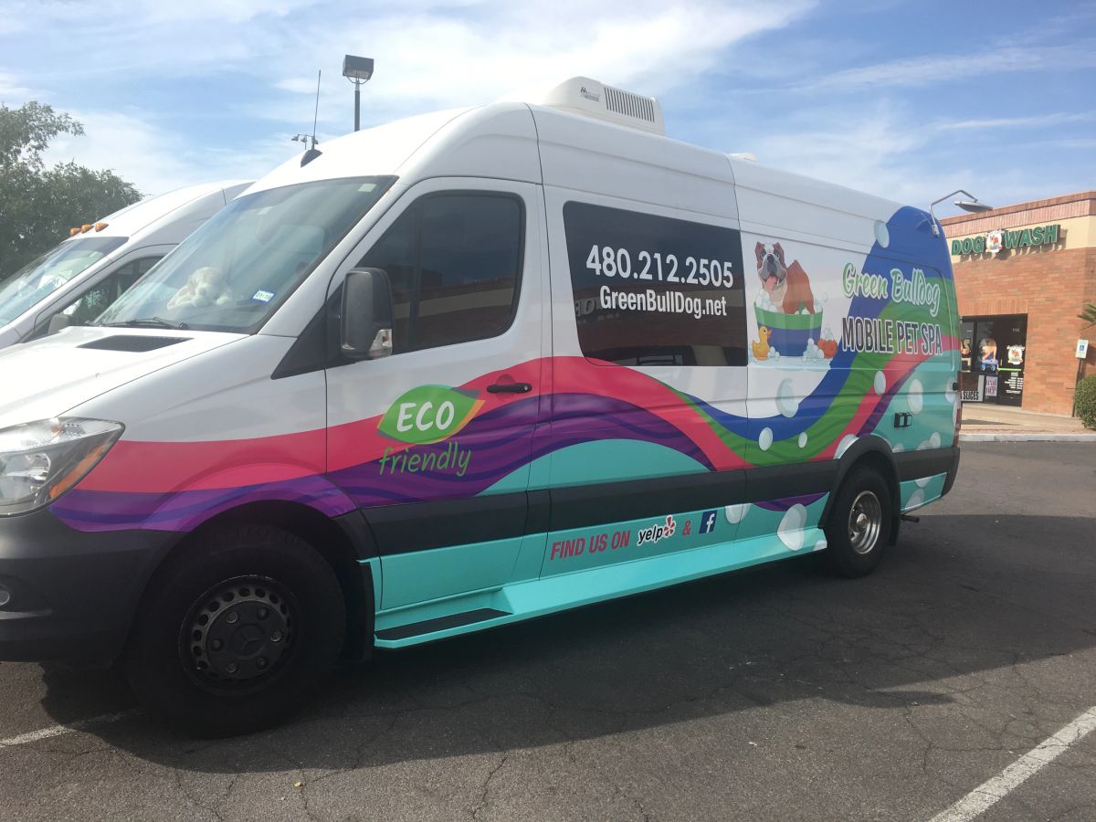 Green Bulldog mobile grooming van